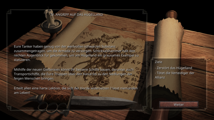 Das versteht kein Mensch: Obwohl das Original eine deutsche Tonspur hat, hat sich Blizzard beim Remaster lediglich für die Integration deutscher Bildschirmtexte entschieden. Dass diese, wie hier ganz am Ende zu sehen, zuweilen Formatierungsfehler enthalten, ist ein zusätzliches Ärgernis. (Bild: Blizzard Entertainment / Screenshot: Medienagentur Plassma)